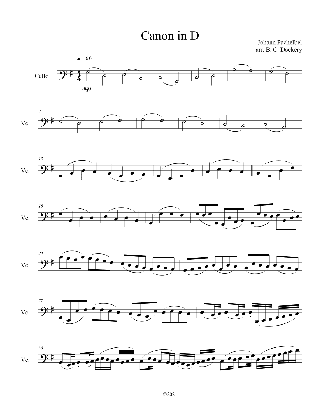 Canon in D (Cello Solo) (arr. B. C. Dockery)