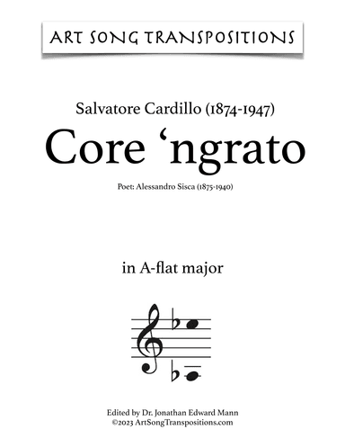 CARDILLO: Core 'ngrato (transposed to A-flat major) (arr. ArtSongTranspositions.com)