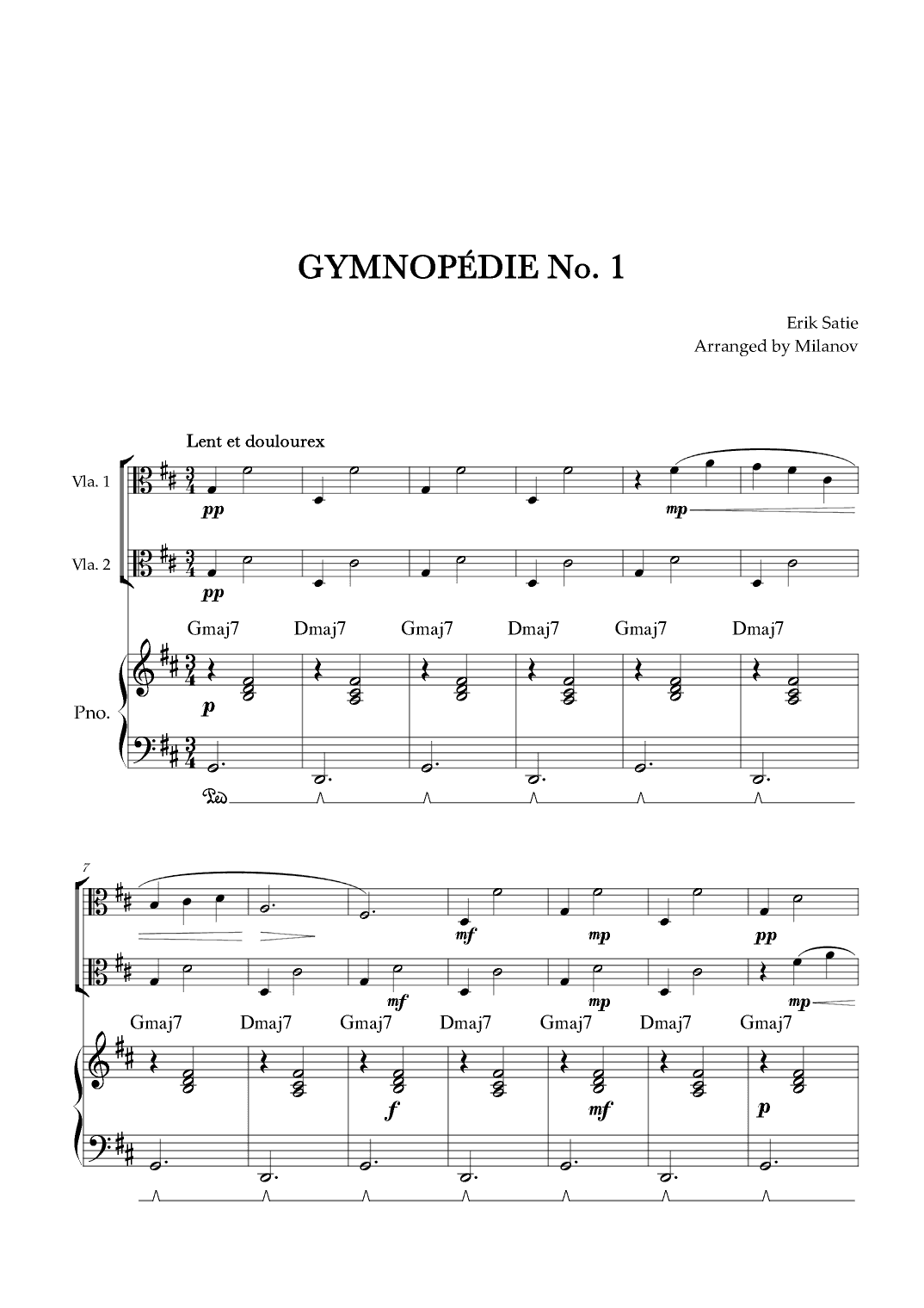 Gymnopédie no 1 | Viola Duet | Original Key | Chords | Piano accompaniment |Easy intermediate (arr. Milanov)