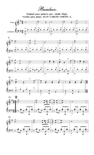 Bambuco. Por Adolfo Mejía Navarro (1905 - 1973) (arr. Juan Carlos Cortés Aguirre)
