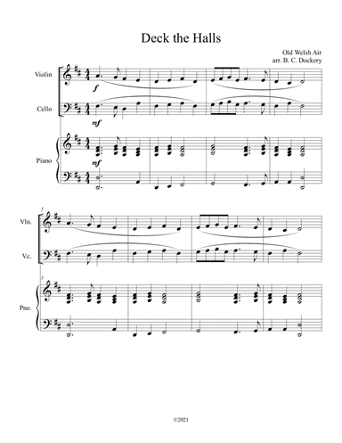 Deck the Halls (Violin and Cello Duet with Piano Accompaniment) (arr. B. C. Dockery)