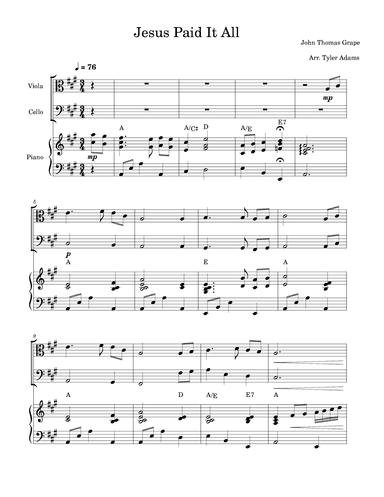 Jesus Paid It All (Viola and Cello Duet with Piano) (arr. Tyler Adams)