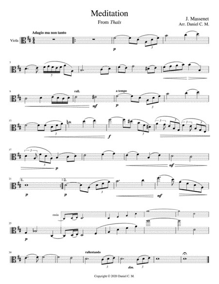 Meditation for viola and piano (easy) (arr. Daniel C. M)