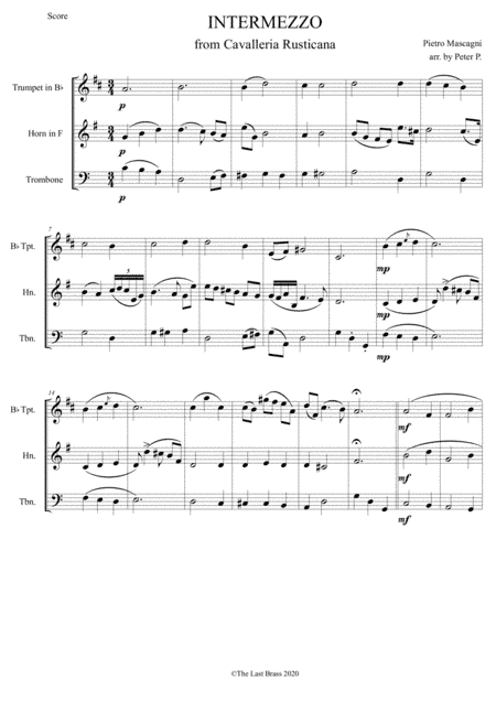 Intermezzo from Cavalleria Rusticana by Pietro Mascagni - BRASS TRIO (arr. PETER P.)