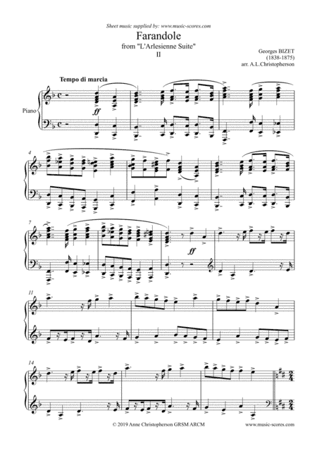 Farandole from L'Arlesienne - Piano (arr. Anne L Christopherson GRSM ARCM)