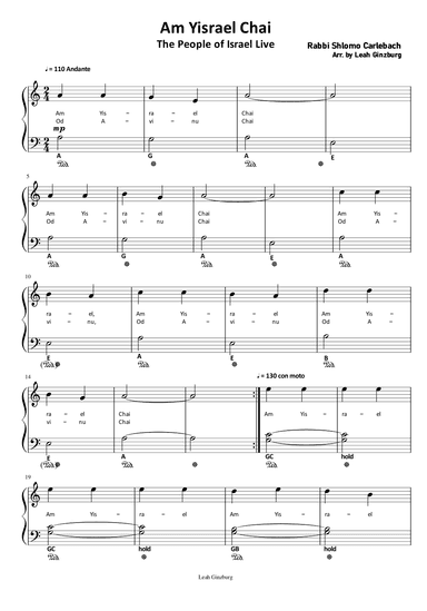 Am Yisrael Chai (The Jewish People Lives) (arr. Leah Ginzburg)
