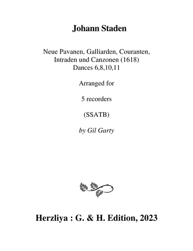 Dances a5 (2) from Neue Pavanen, Galliarden, Couranten, Intraden und Canzonen (1618) (arr. Gil Garty)