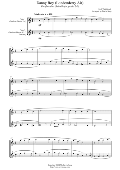 Danny Boy (Londonderry Air) (for flute duet, suitable for grades 2-5) (arr. Edwin Sung)