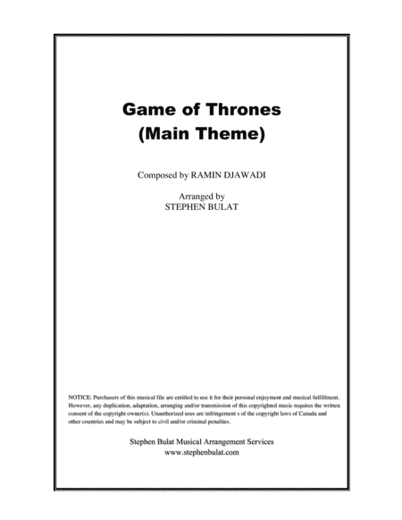 Game Of Thrones (arr. Stephen Bulat)