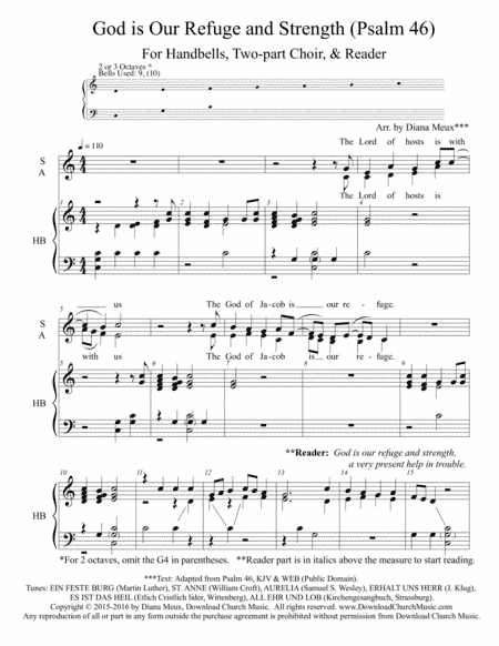 God Is Our Refuge and Strength - Psalm 46 (Handbells, 2-part Choir, Reader) (arr. Diana Meux)