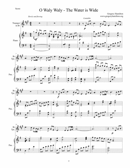 O Waly Waly - the Water is Wide for Bb Trumpet and Piano