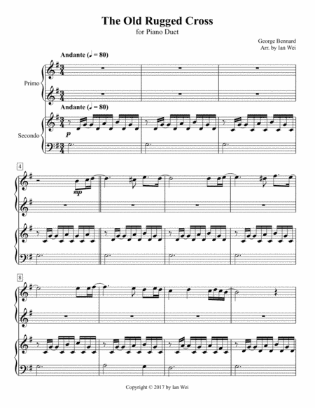 The Old Rugged Cross for Piano Duet (arr. Ian Wei)