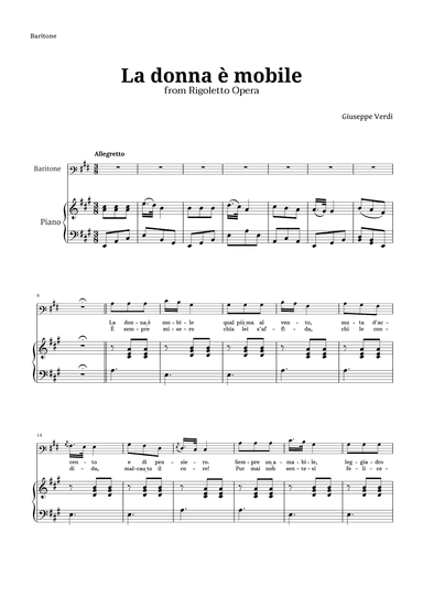 La donna è mobile in A major for Baritone and Piano (arr. Langanho)