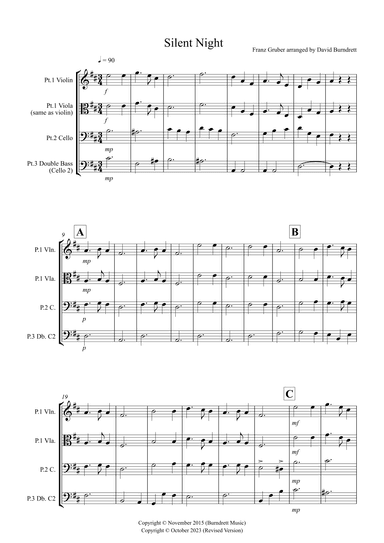 Silent Night for Violin or Viola, Cello and Double Bass (arr. David Burndrett)