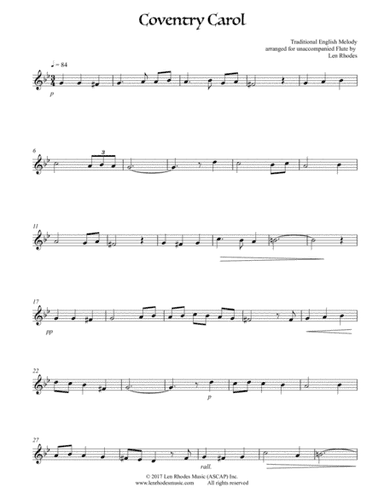 The Coventry Carol, for unaccompanied Flute (arr. Len Rhodes)