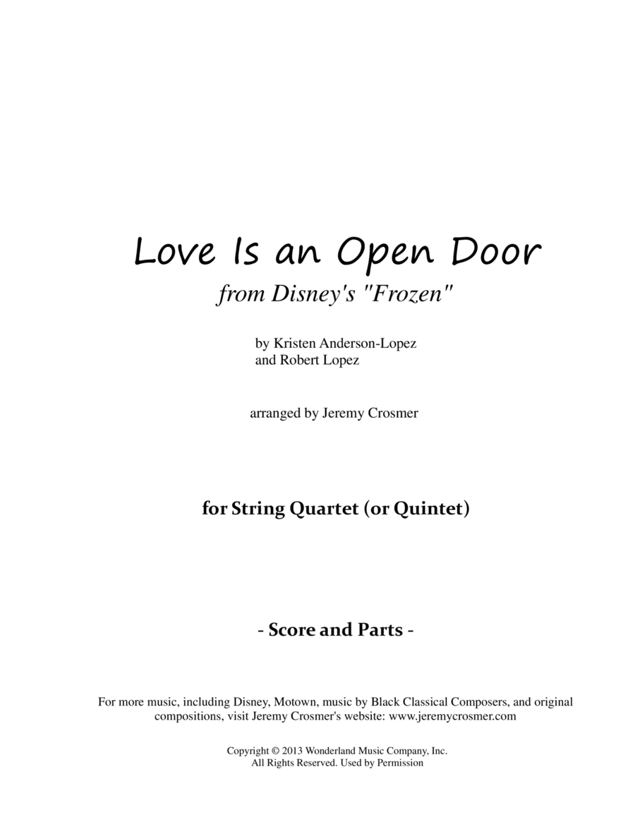 Love Is An Open Door (arr. Jeremy Crosmer)