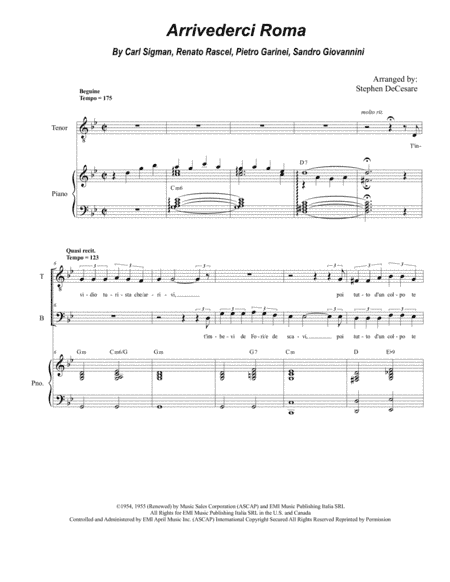Arrivederci Roma (goodbye To Rome) (arr. Stephen DeCesare)