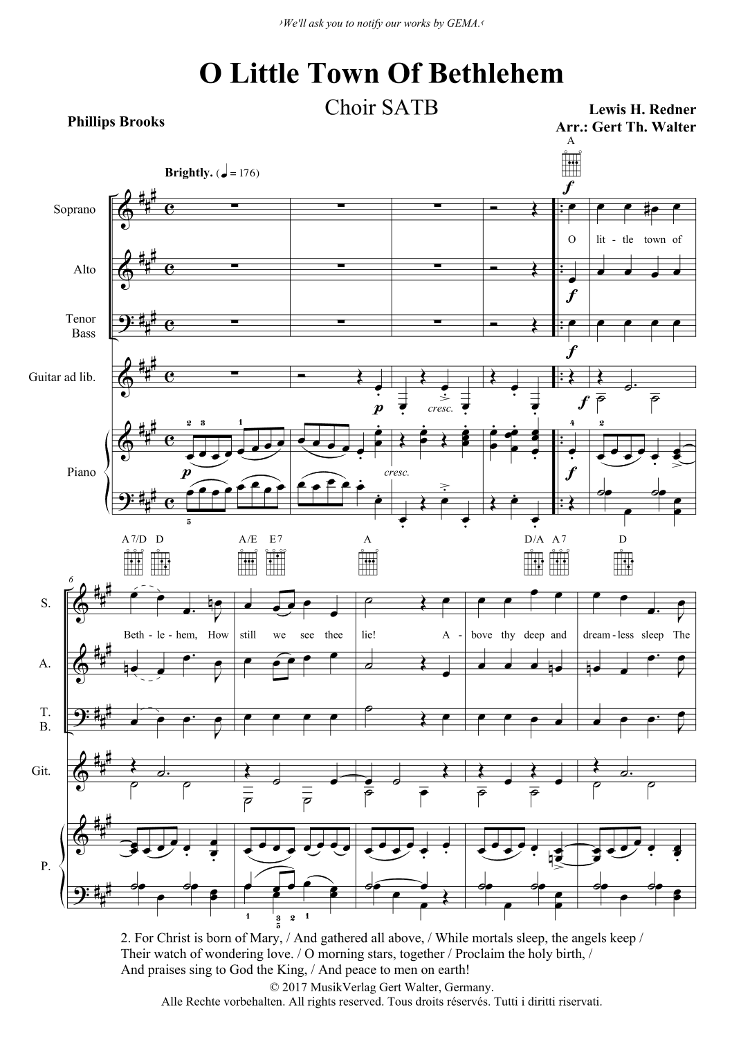 O Little Town Of Bethlehem (arr. Gert Th. Walter)