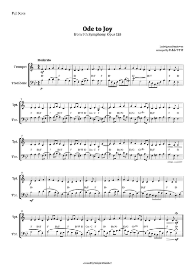 Ode to Joy for Trumpet and Trombone by Beethoven Opus 125 (arr. れある やすけ)