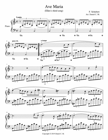 Ave Maria for piano (simplified) in C (arr. Daniel C. M.)