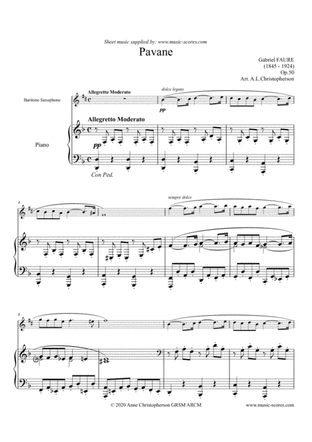 Op.50 Pavane - Baritone Saxophone and Piano (arr. Anne Christopherson GRSM ARCM)