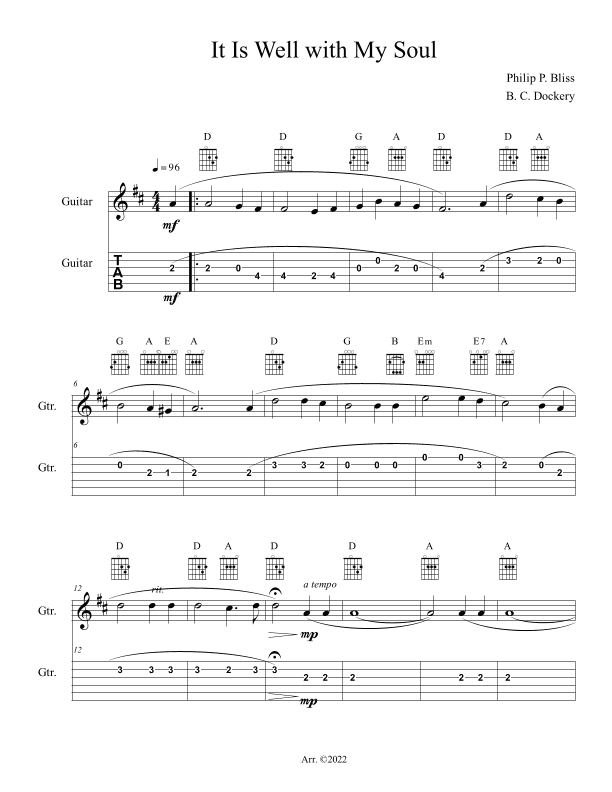 It Is Well with My Soul (Guitar Solo with TAB) (arr. B. C. Dockery)