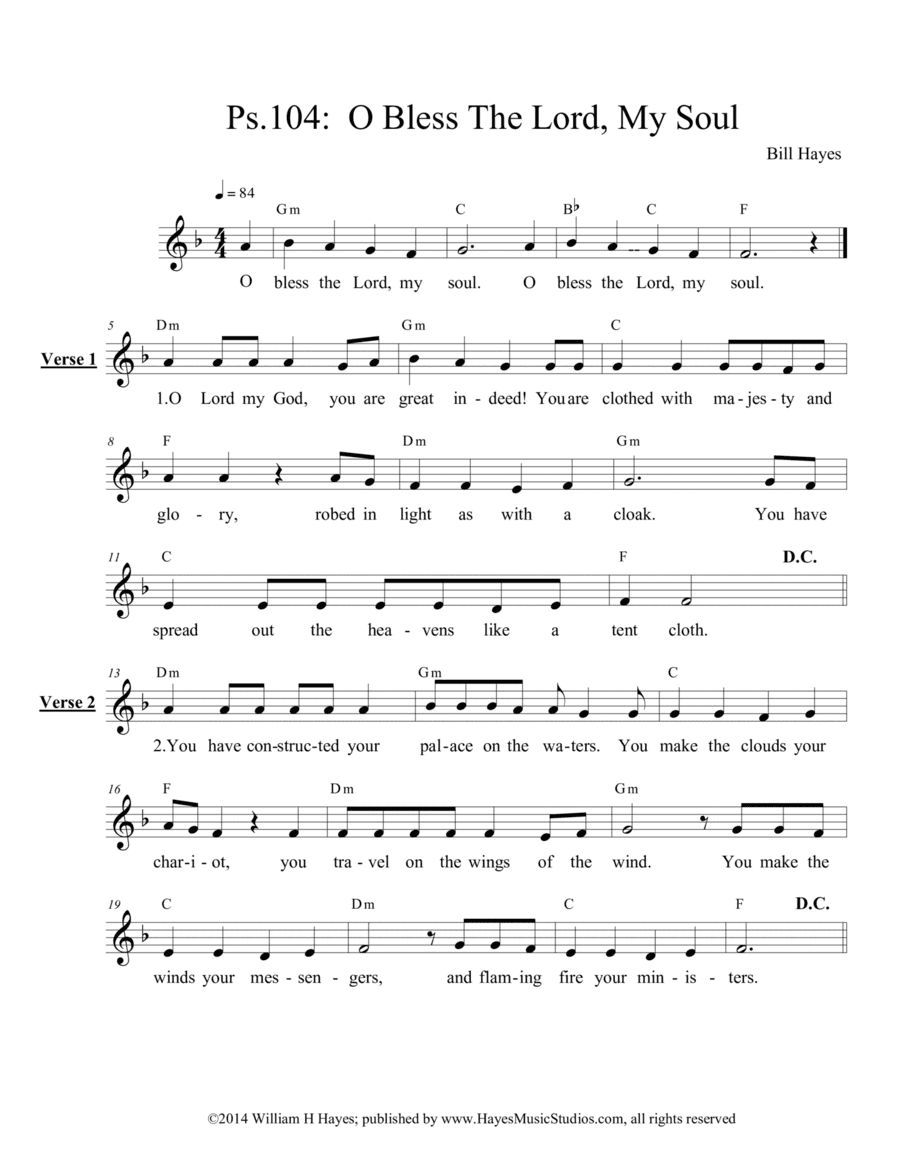 Psalm 104:  O, Bless the Lord, My Soul - leadsheet