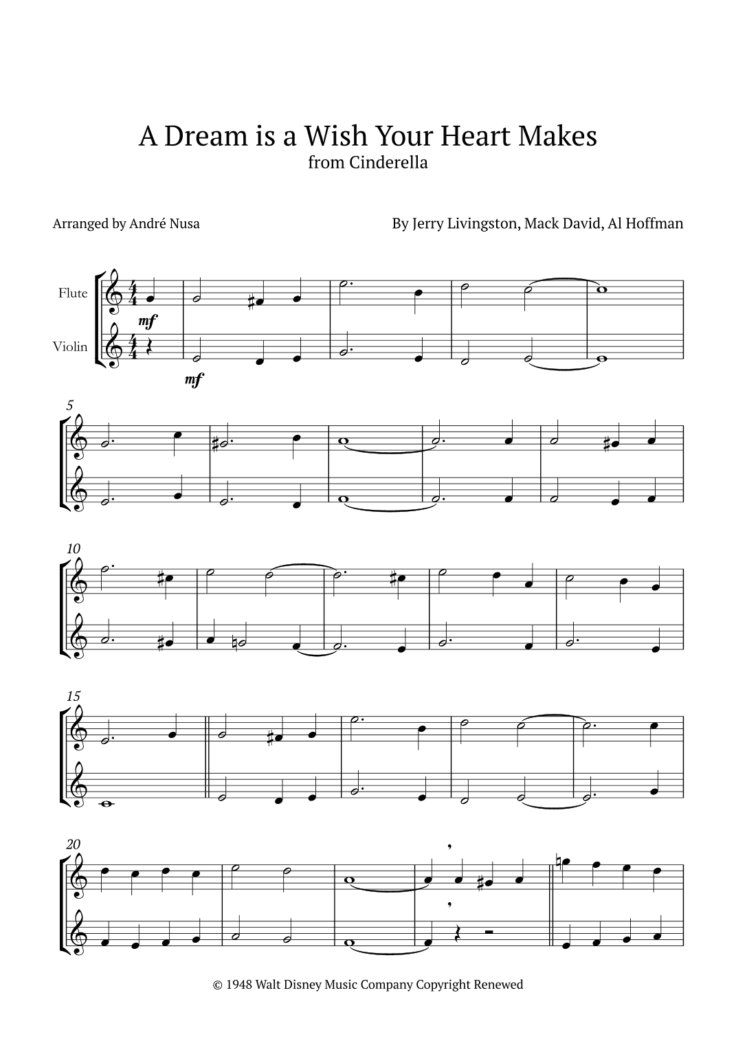 A Dream Is A Wish Your Heart Makes (arr. André Nusa)