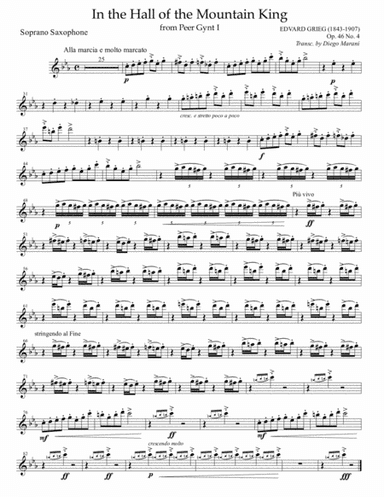 In The Hall of the Mountain King from "Peer Gynt" for Saxophone Quartet (arr. Diego Marani)