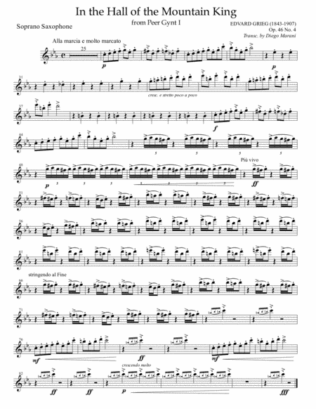 In The Hall of the Mountain King from "Peer Gynt" for Saxophone Quartet (arr. Diego Marani)