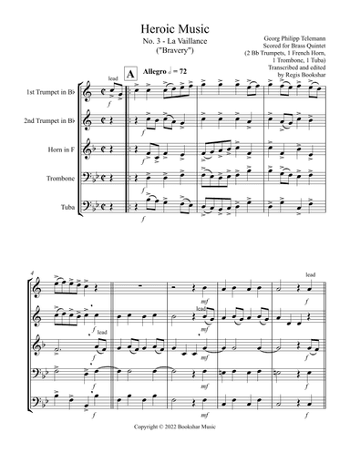 Heroic Music - No.   3. La Vaillance (Bb) (Brass Quintet - 2 Trp, 1 Hrn, 1 Trb, 1 Tuba) (arr. Regis Bookshar)