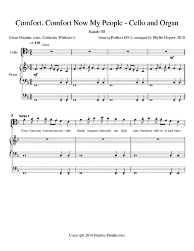 Comfort, Comfort Now My People - cello and organ (arr. Phyllis Hopper)