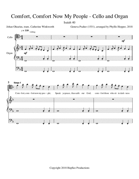 Comfort, Comfort Now My People - cello and organ (arr. Phyllis Hopper)