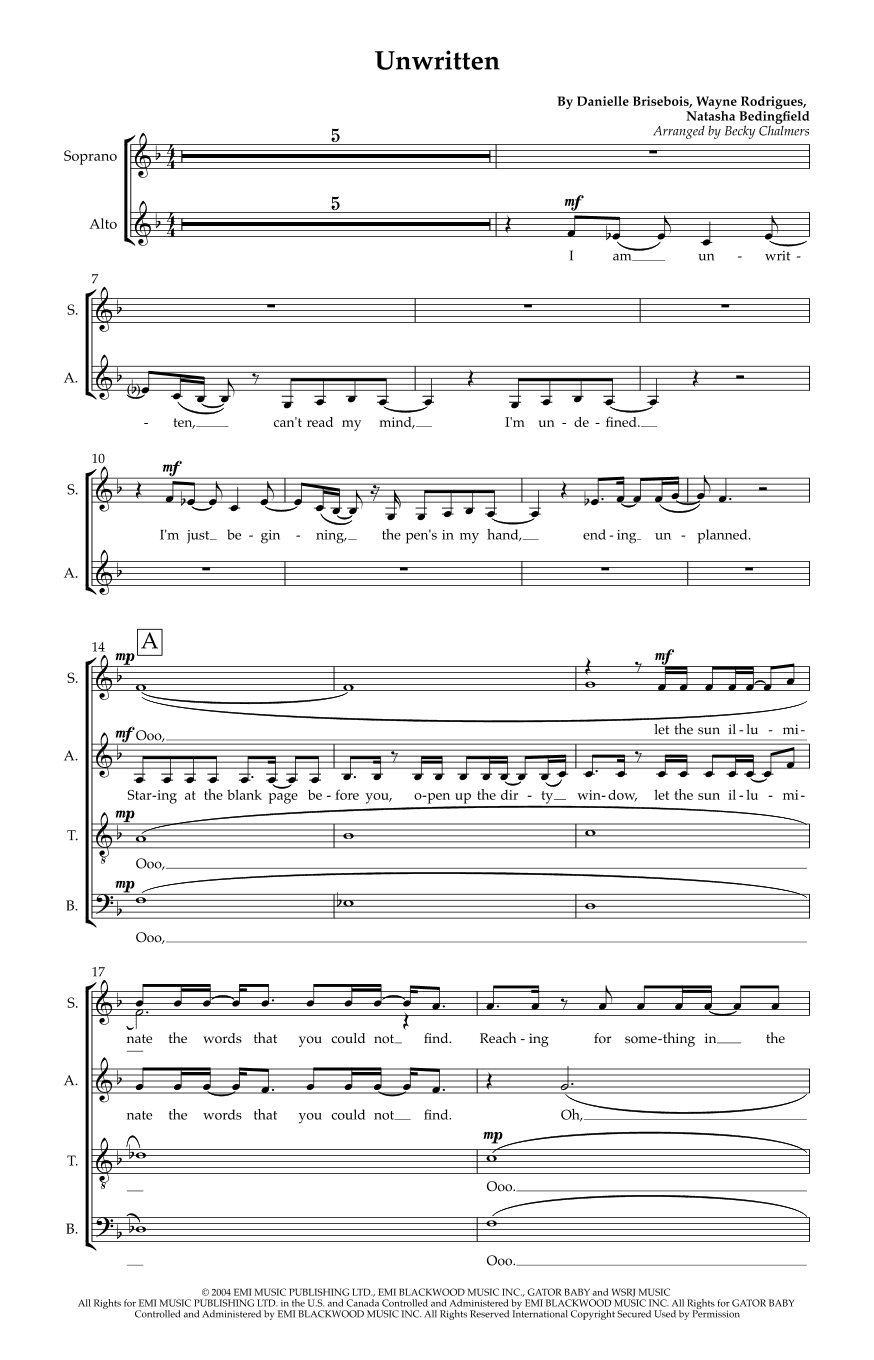 Unwritten (arr. Becky Chalmers)