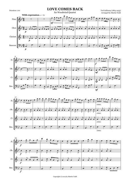 Love Comes Back for Woodwind Quartet (arr. Martin Todd)