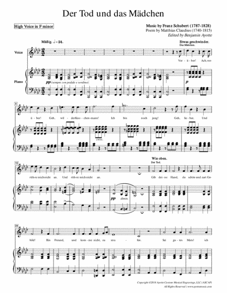 Schubert - Der Tod und das Madchen - High Voice in F minor (arr. Benjamin Ayotte)