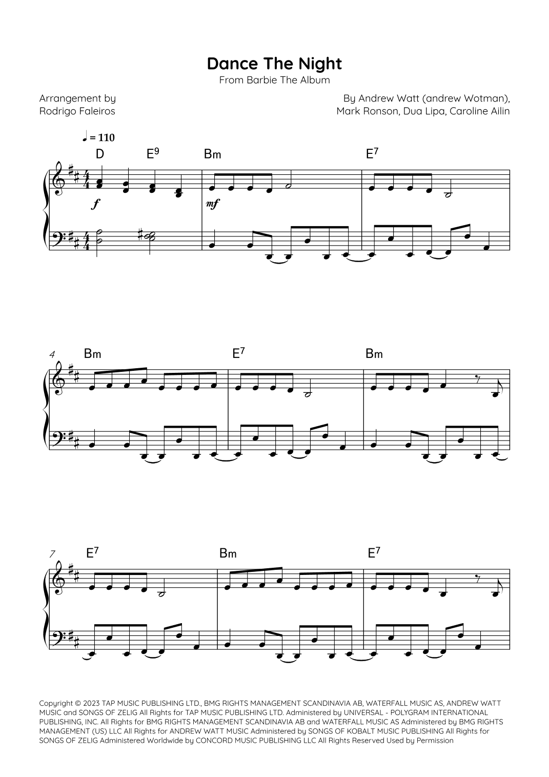 Dance The Night (arr. Rodrigo Faleiros)