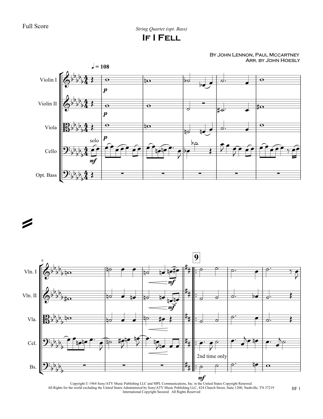 If I Fell (arr. John Hoesly)