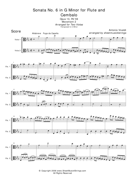 Vivaldi, A. - Sonata No. 6 Mvt. 2 for Two Violas (arr. Linda M. Scott)