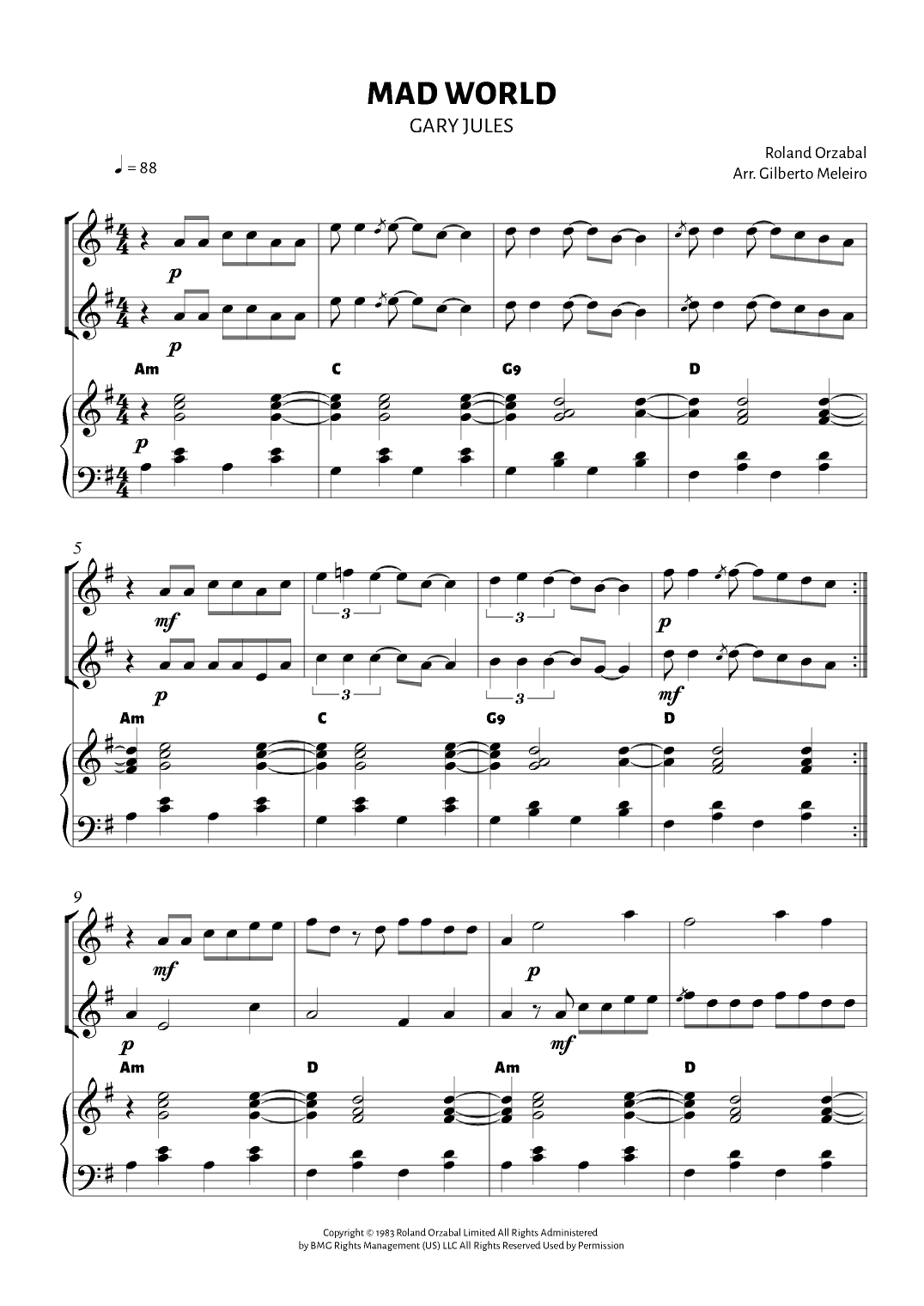 Mad World (arr. Gil Meleiro)