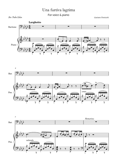 Una Furtiva Lagrima (Baritone in Fm) (arr. Pedro Cohen)
