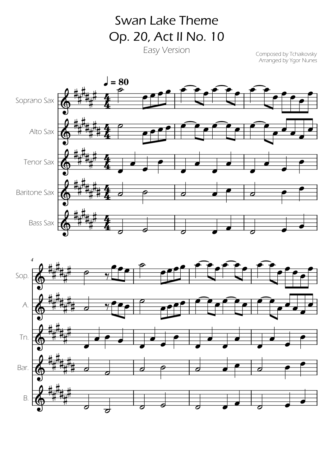 Swan Lake (theme) - Tchaikovsky - Sax Quintet (arr. Ygor Nunes)