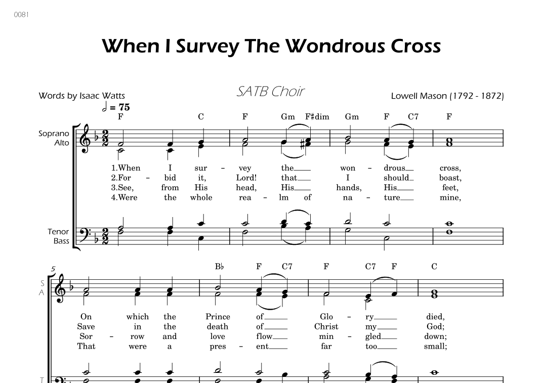 When I Survey The Wondrous Cross - SATB Choir - W/Chords (arr. César Madeira)