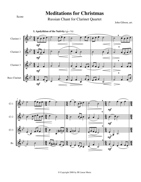 Meditations for Christmas, Russian Chant for Clarinet Quartet (arr. John Gibson)