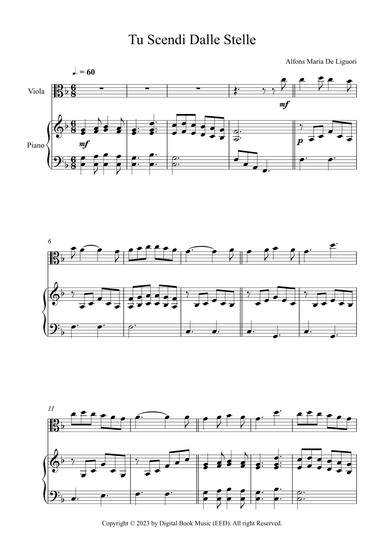 Tu Scendi Dalle Stelle - Alfons Maria De Liguori (Viola + Piano) (arr. Digital Book Music)