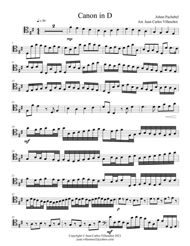 Canon in D - Bassoon part. - (Arr. Bassoon and Piano or bassoon trio) (arr. Juan Carlos Villaseñor)
