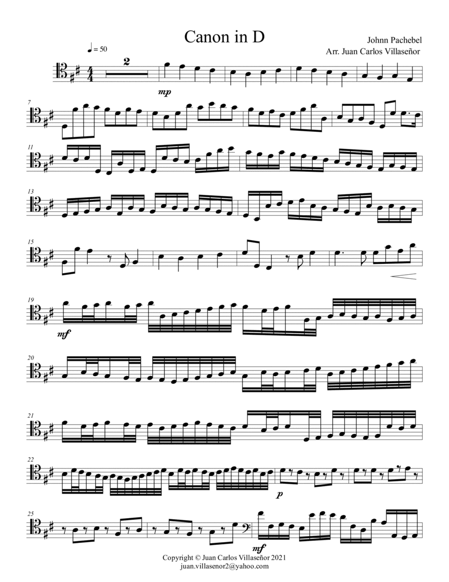 Canon in D - Bassoon part. - (Arr. Bassoon and Piano or bassoon trio) (arr. Juan Carlos Villaseñor)