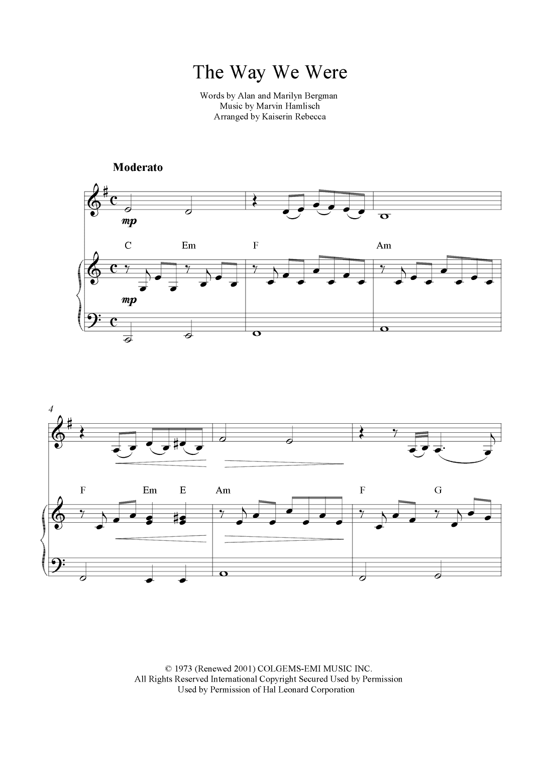The Way We Were (arr. Kaiserin Rebecca)
