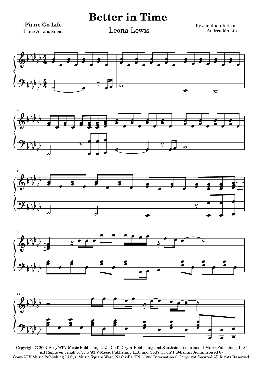 Better In Time (arr. Piano Go Life)