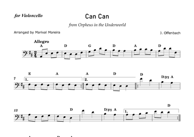 Can Can - J. Offenbach - Violoncello solo (with chords) (arr. Marival Moreira)